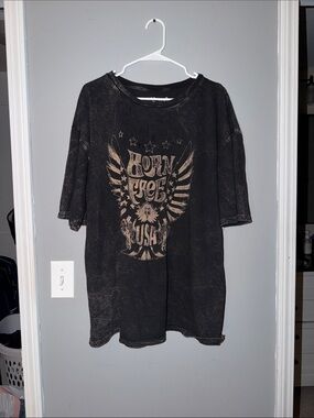 Vintage-Style 'Born Free' Oversized Graphic Black Tee